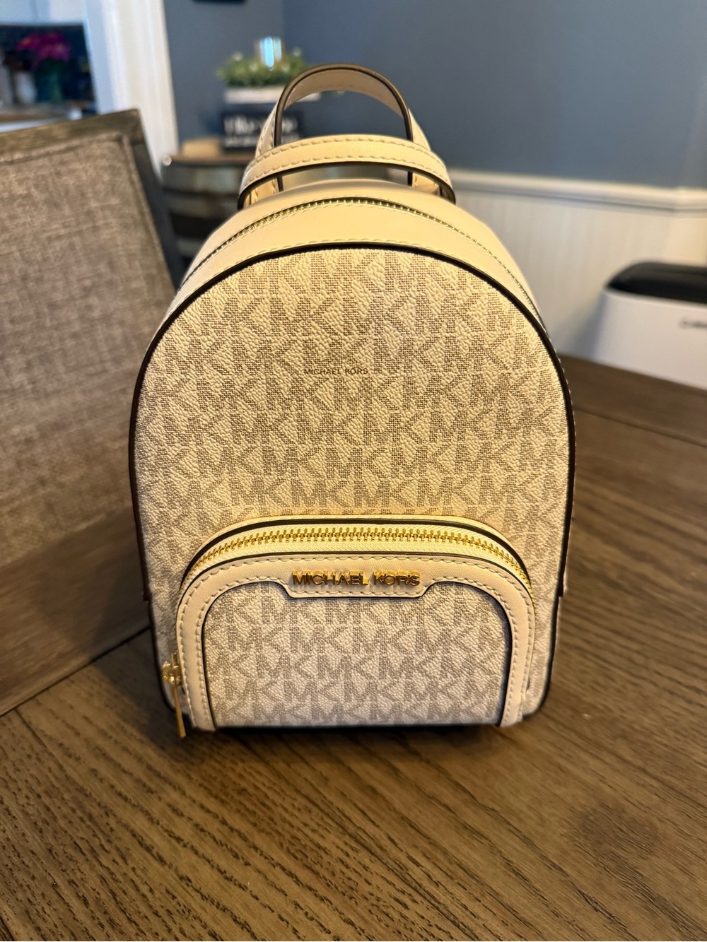 Michael Kors Cream Logo Mini Backpack with Gold Hardware